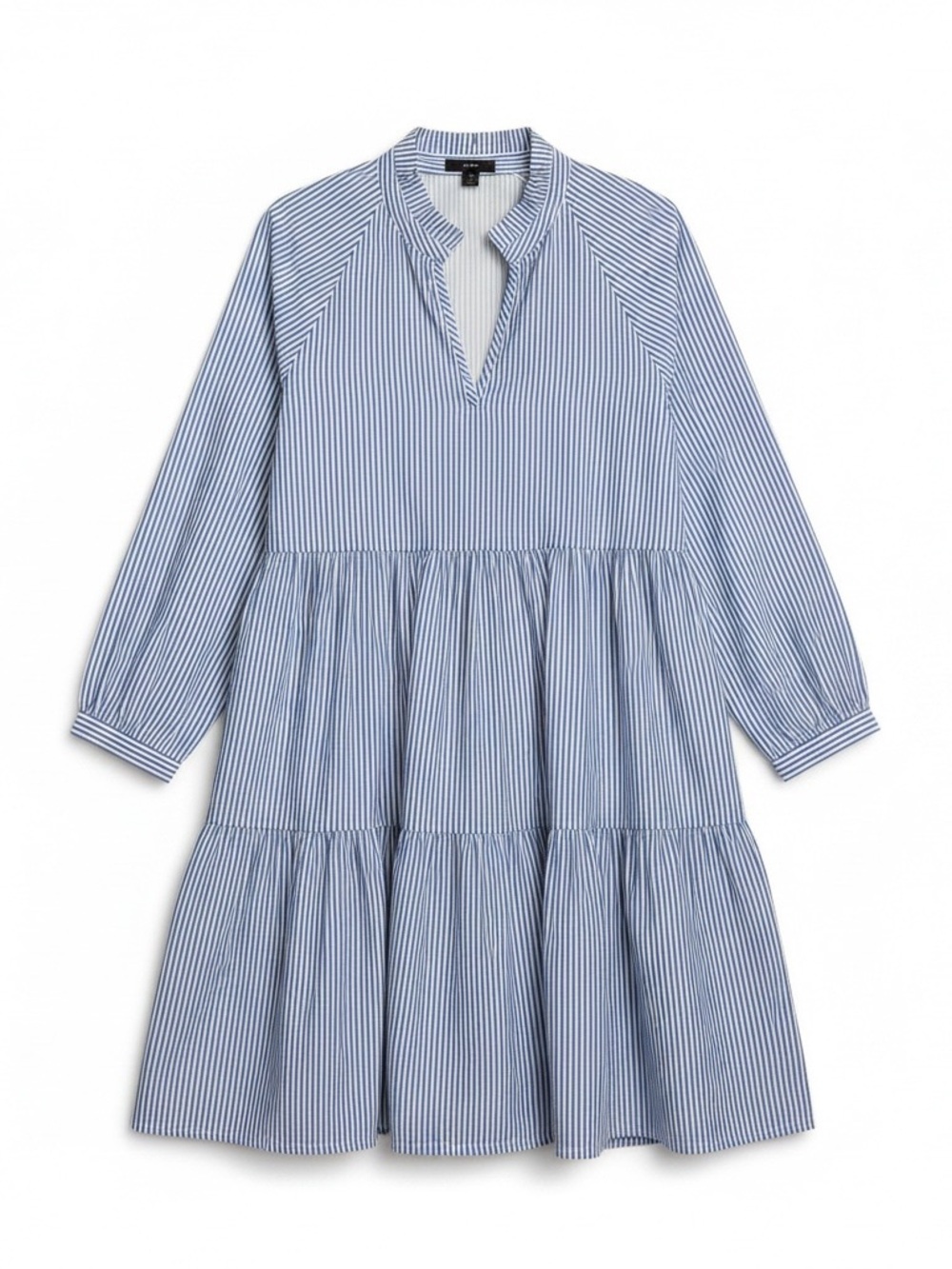 J. Crew Tiered Popover Dress  Striped Blue and White Cotton Poplin SZ XS Preppy